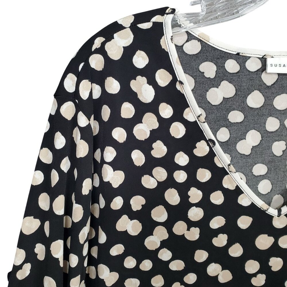Susan Graver XL Tunic Top Polka Dot V Neck Liquid Knit Long Sleeve Flared Hem - Picture 5 of 11